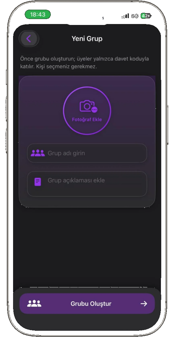 NiveLine grup oluşturma ekranı